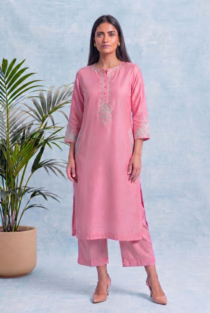Rose Petal Pheran Set with Aari Embroidery