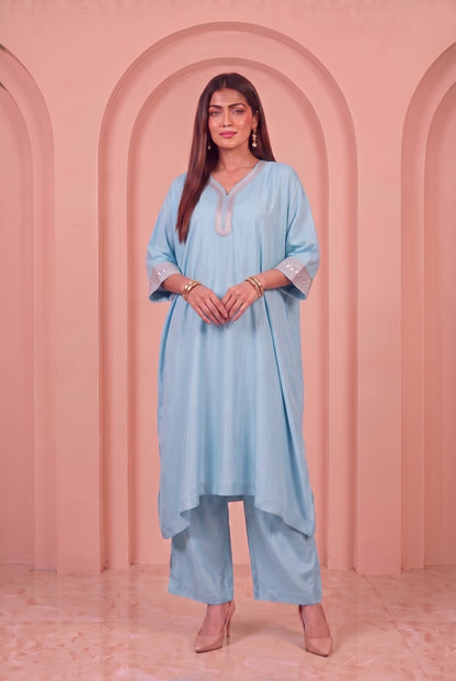 Powder Blue Mul Kaftaan Set