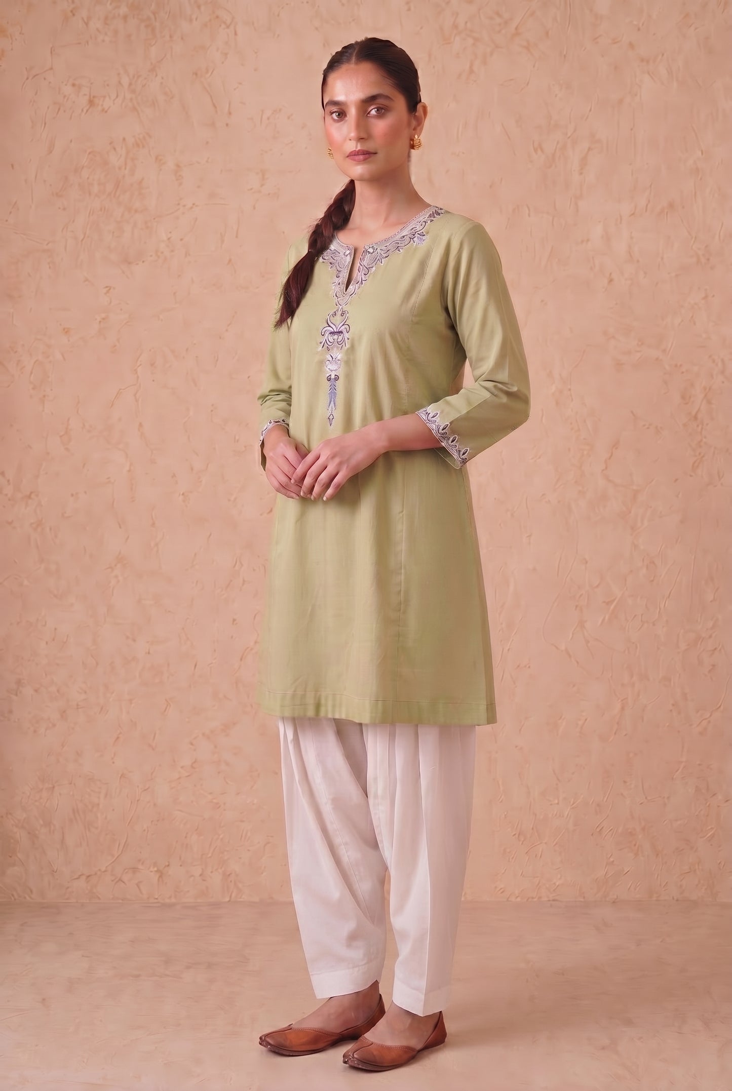Saga Green a Line Kurta Set with Aari Embroidery