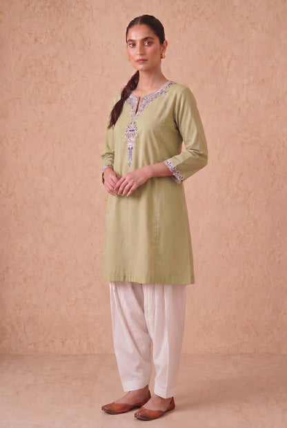 Saga Green a Line Kurta Set with Aari Embroidery