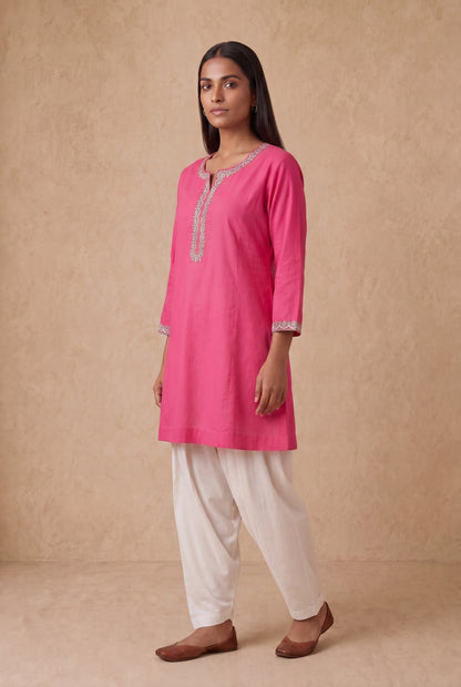 Pink Petala Line Kurta Set with Aari Embroidery