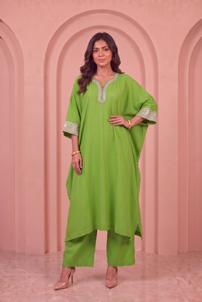 Lime Green Mul Kaftaan Set