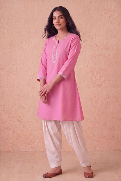 Blush Pink a Line Kurta Set with Aari Embroidery