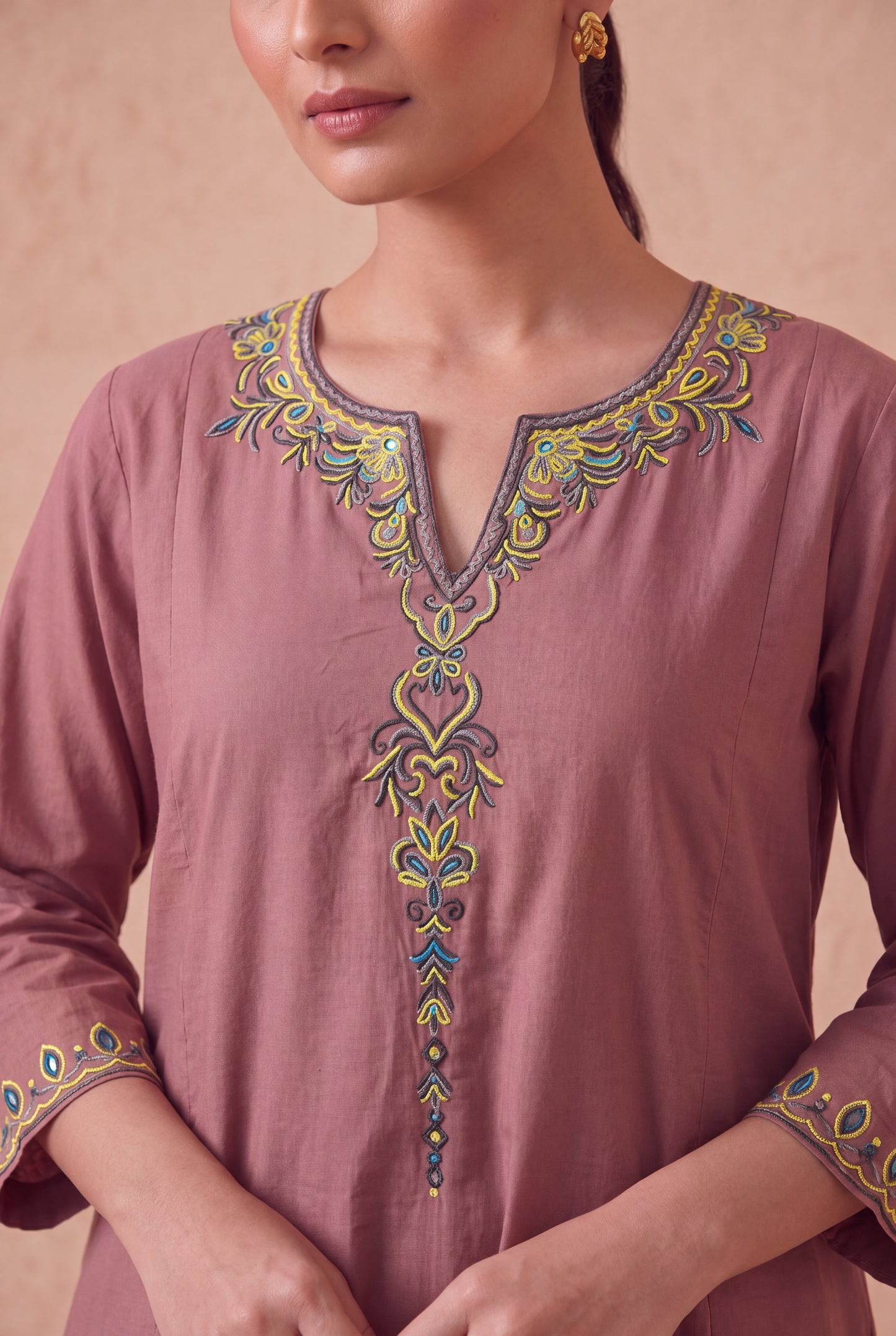 Vintage Rose A-Line Kurta Set with Aari Embroidery