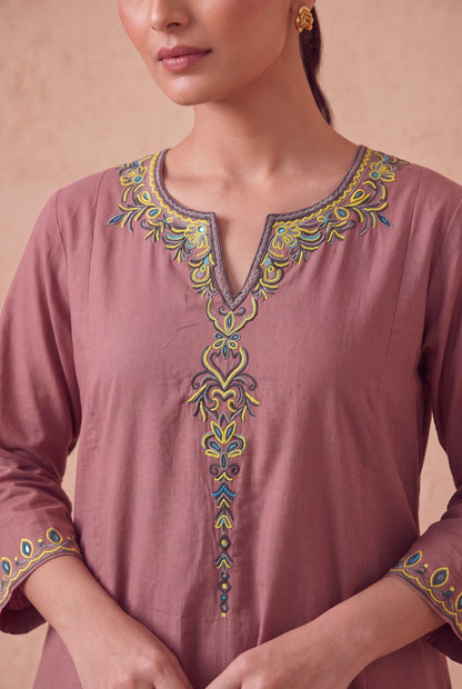 Vintage Rose A-Line Kurta Set with Aari Embroidery