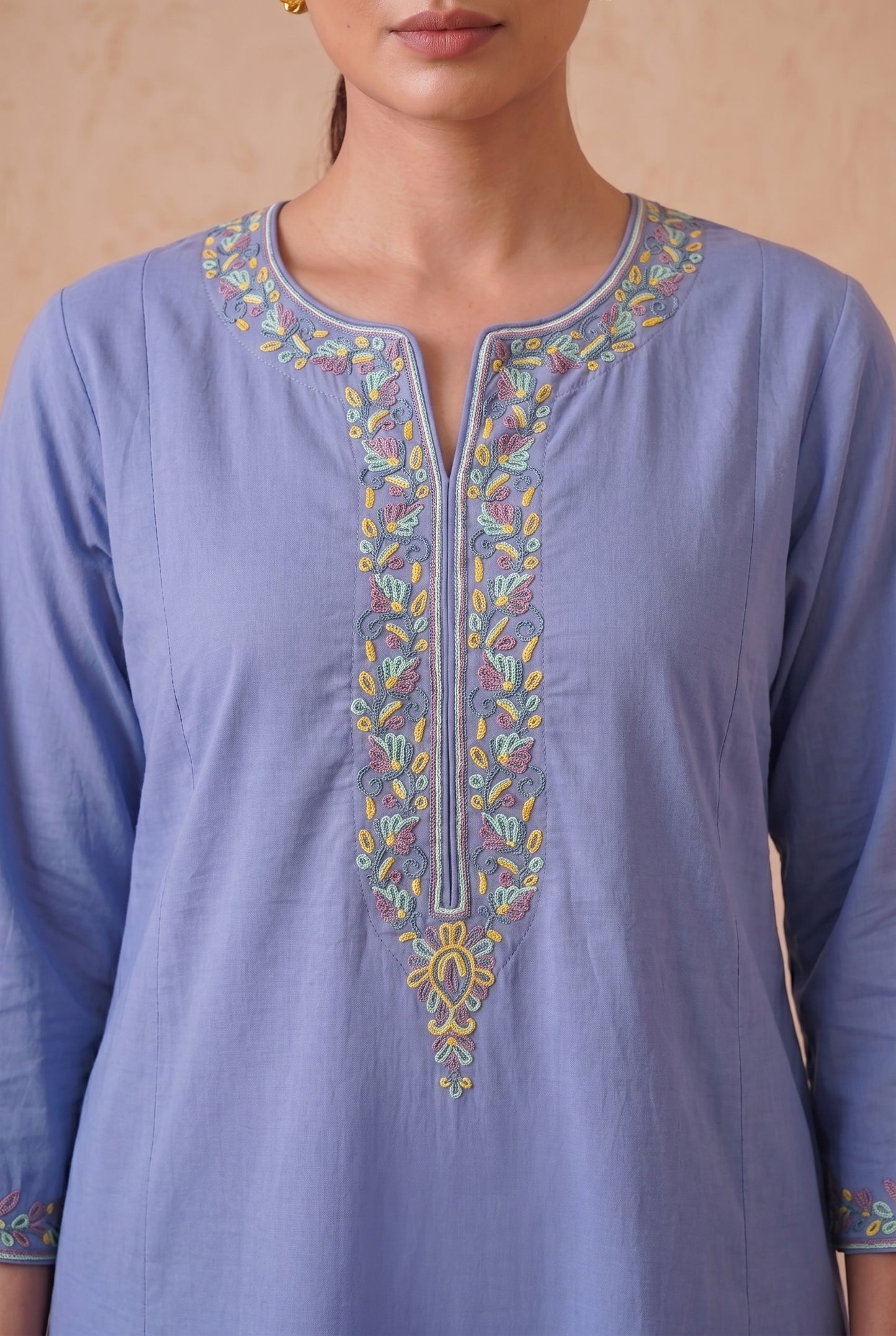 Misty Blue a Line Kurta Set with Aari Embroidery