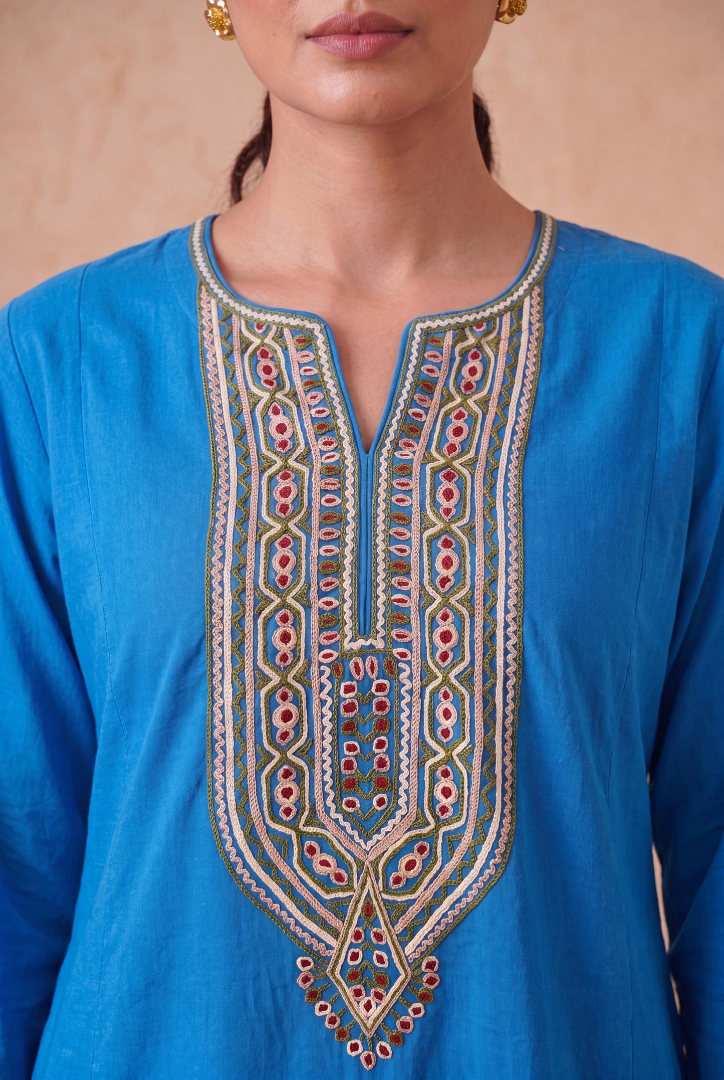 Azure Blue a Line Kurta Set with Aari Embroidery
