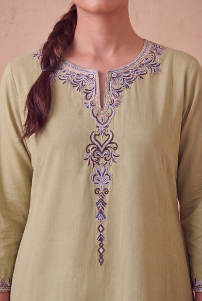 Saga Green a Line Kurta Set with Aari Embroidery
