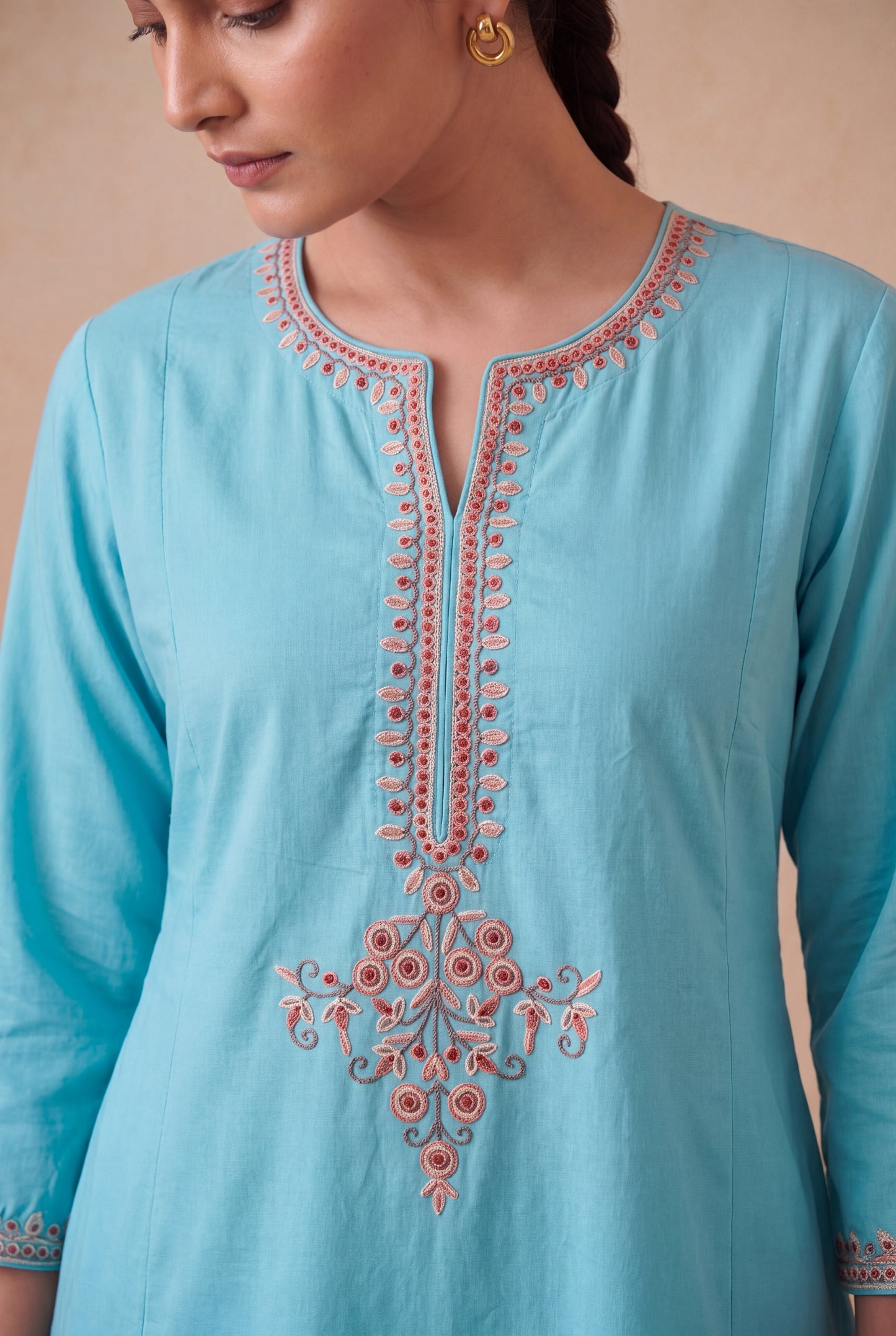 Blue Mist a Line Kurta Set with Aari Embroidery