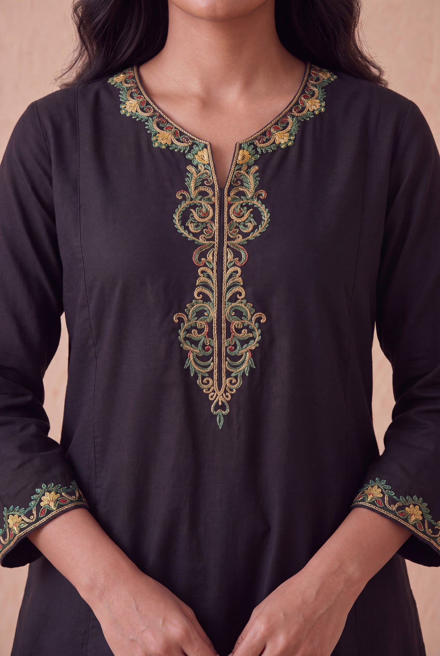 Midnight Noir a Line Kurta Set with Aari Embroidery