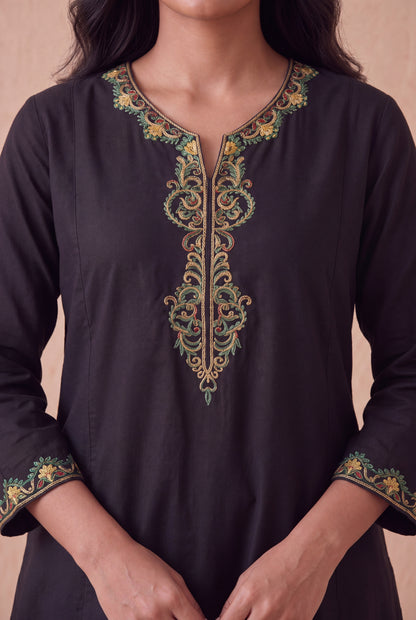 Midnight Noir a Line Kurta Set with Aari Embroidery