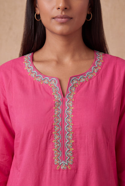 Pink Petala Line Kurta Set with Aari Embroidery
