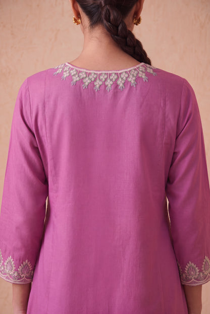 Rosewood Orchid a Line Kurta Set with Aari Embroidery