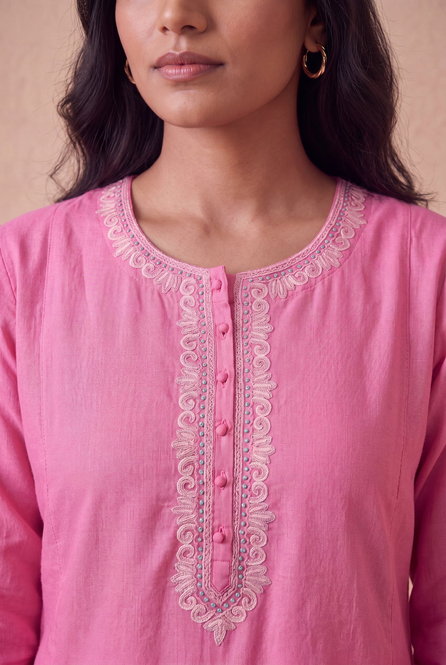 Blush Pink a Line Kurta Set with Aari Embroidery