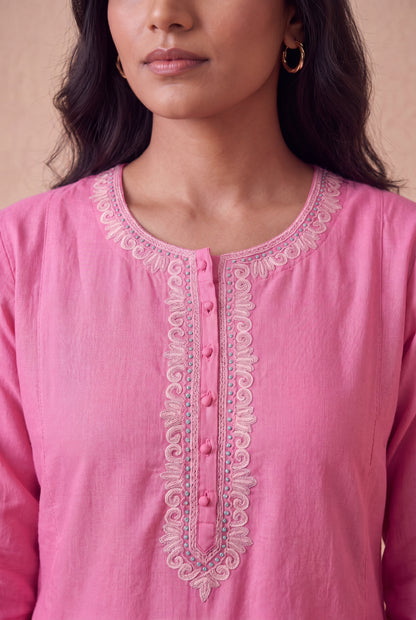 Blush Pink a Line Kurta Set with Aari Embroidery