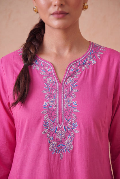 Candy Pink a Line Kurta Set with Aari Embroidery