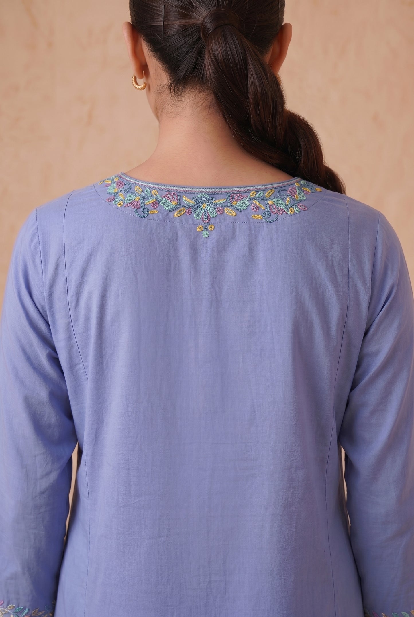 Misty Blue a Line Kurta Set with Aari Embroidery