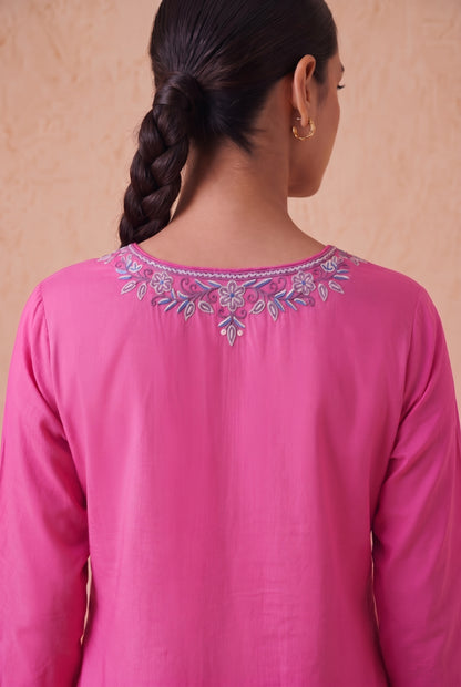 Candy Pink a Line Kurta Set with Aari Embroidery