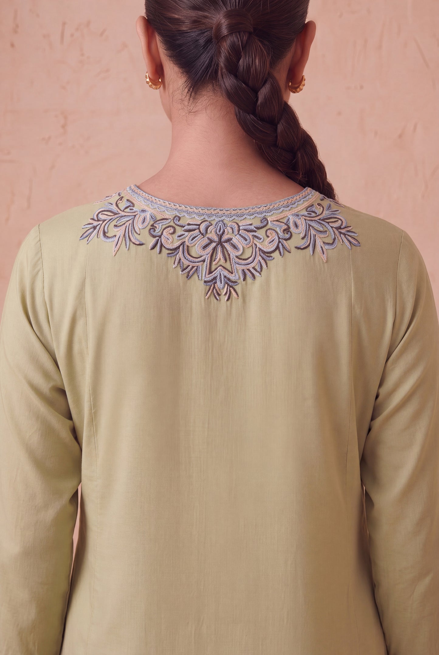 Saga Green a Line Kurta Set with Aari Embroidery