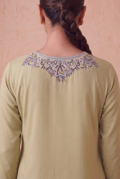 Saga Green a Line Kurta Set with Aari Embroidery