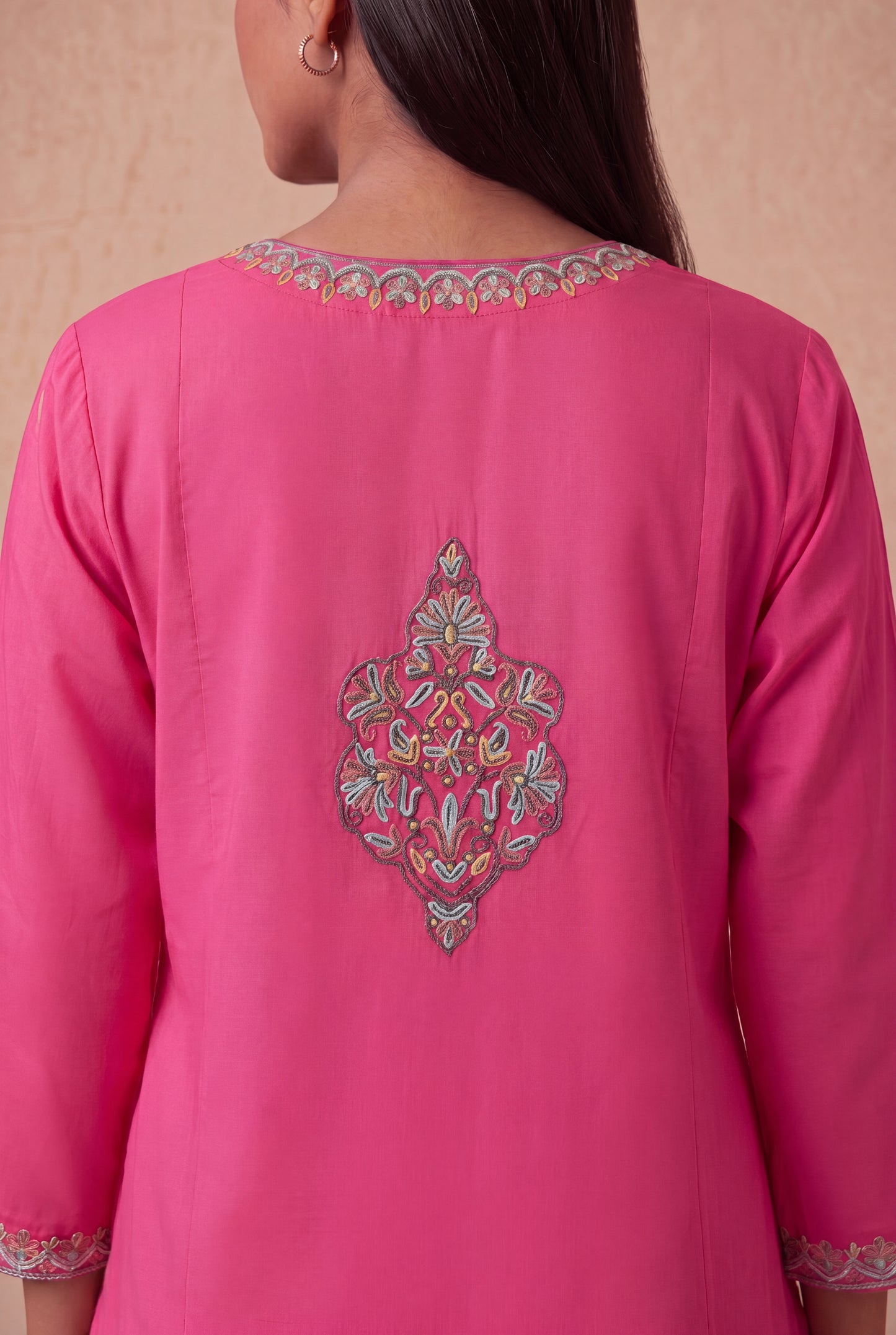 Pink Petala Line Kurta Set with Aari Embroidery