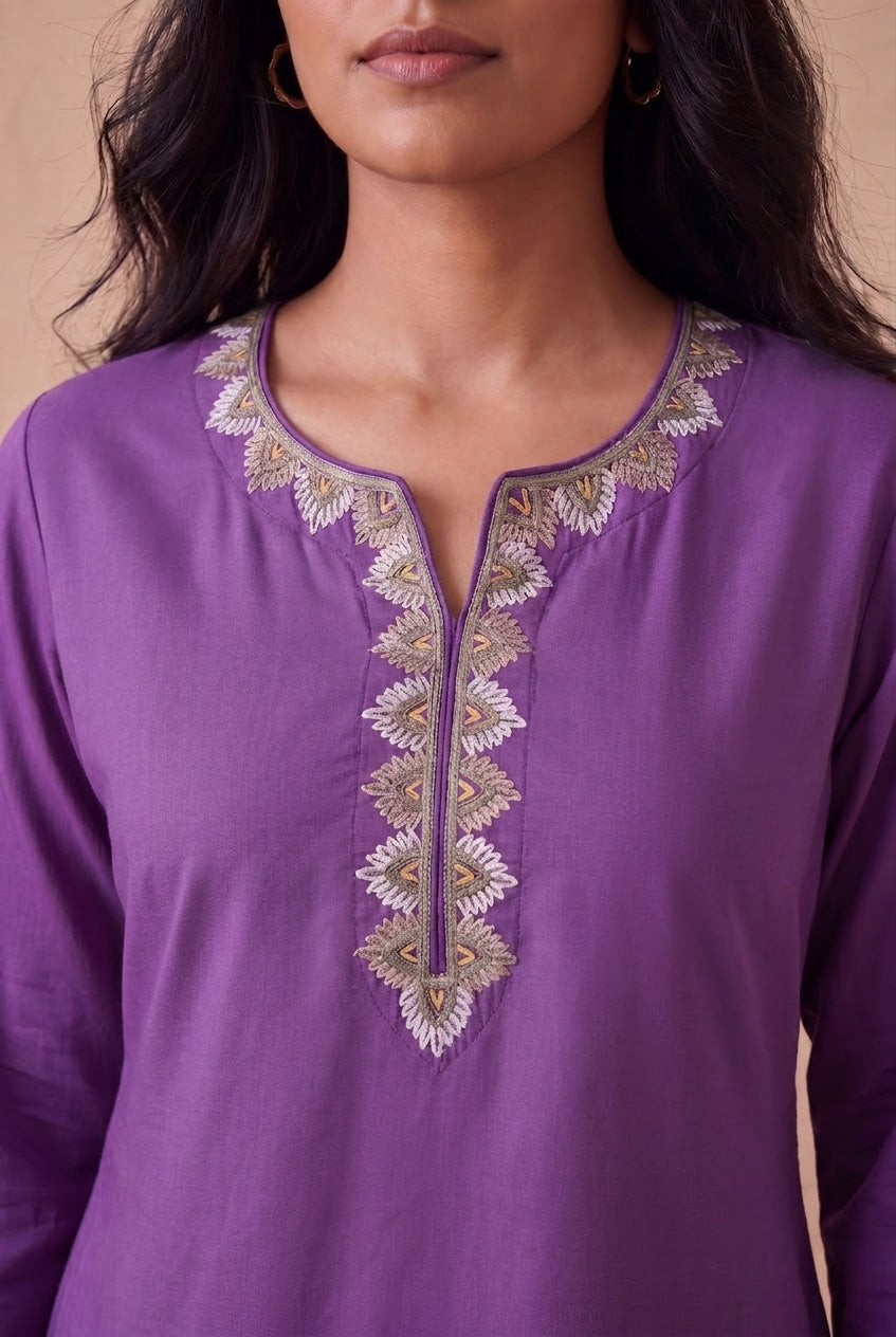 Purple Haze A Line Kurta Set With Aari Embroidery