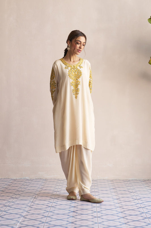 Dupion Kurta Set - Tilla/Cream