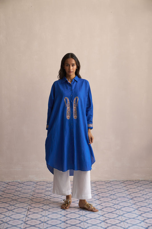Linen Kaftan/Cobalt Blue - Paisley front