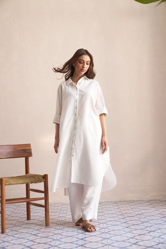 Linen Kaftan /Original White - Back motif