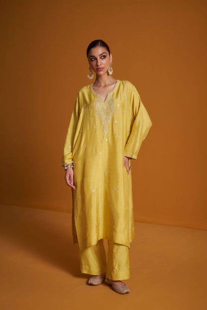Dupion Kurta Set- Tilla/Dusky Citron