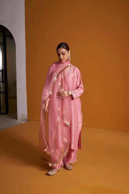 Dupion Kurta Set - Tilla/Blush