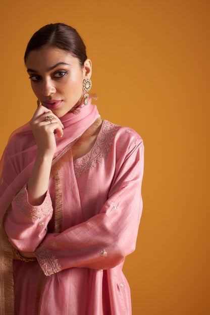 Dupion Kurta Set - Tilla/Blush