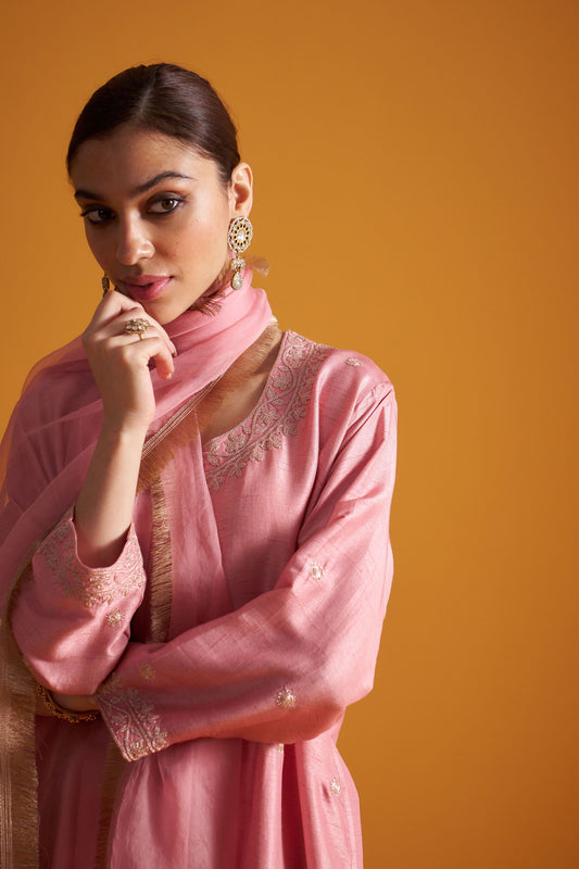 Dupion Kurta Set - Tilla/Blush