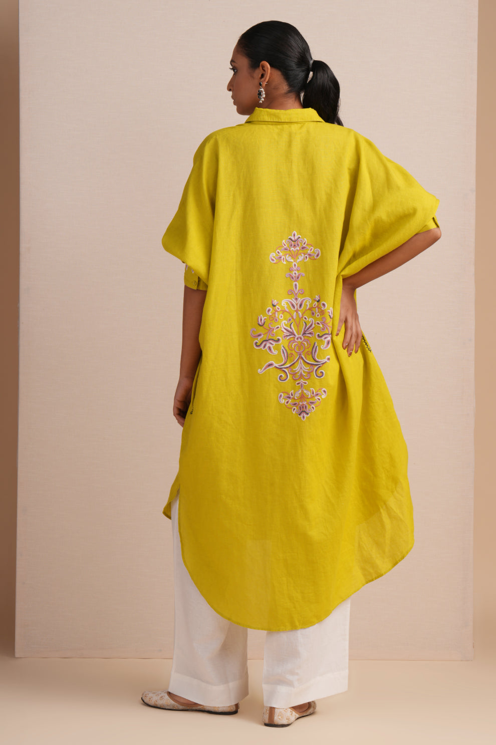 Linen Apple Green Kaftan Set