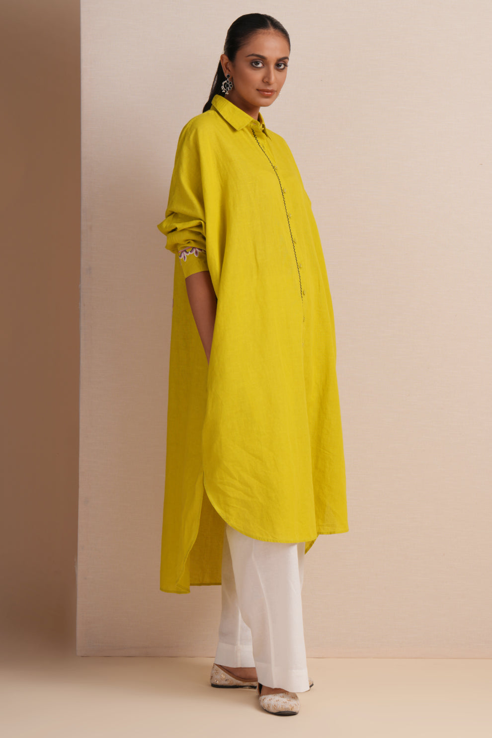 Linen Apple Green Kaftan Set