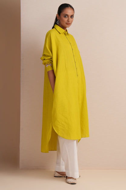 Linen Apple Green Kaftan Set
