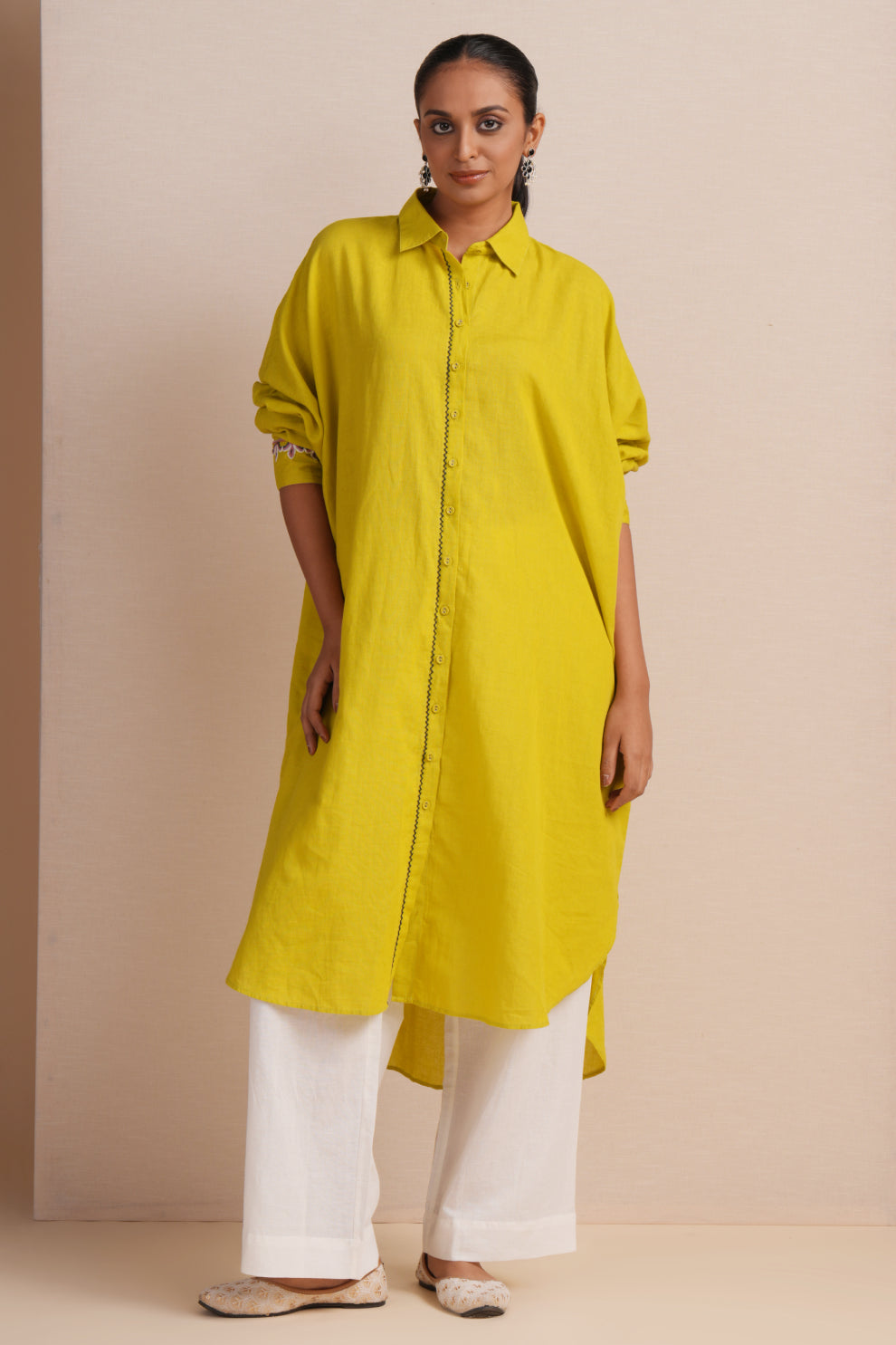 Linen Apple Green Kaftan Set