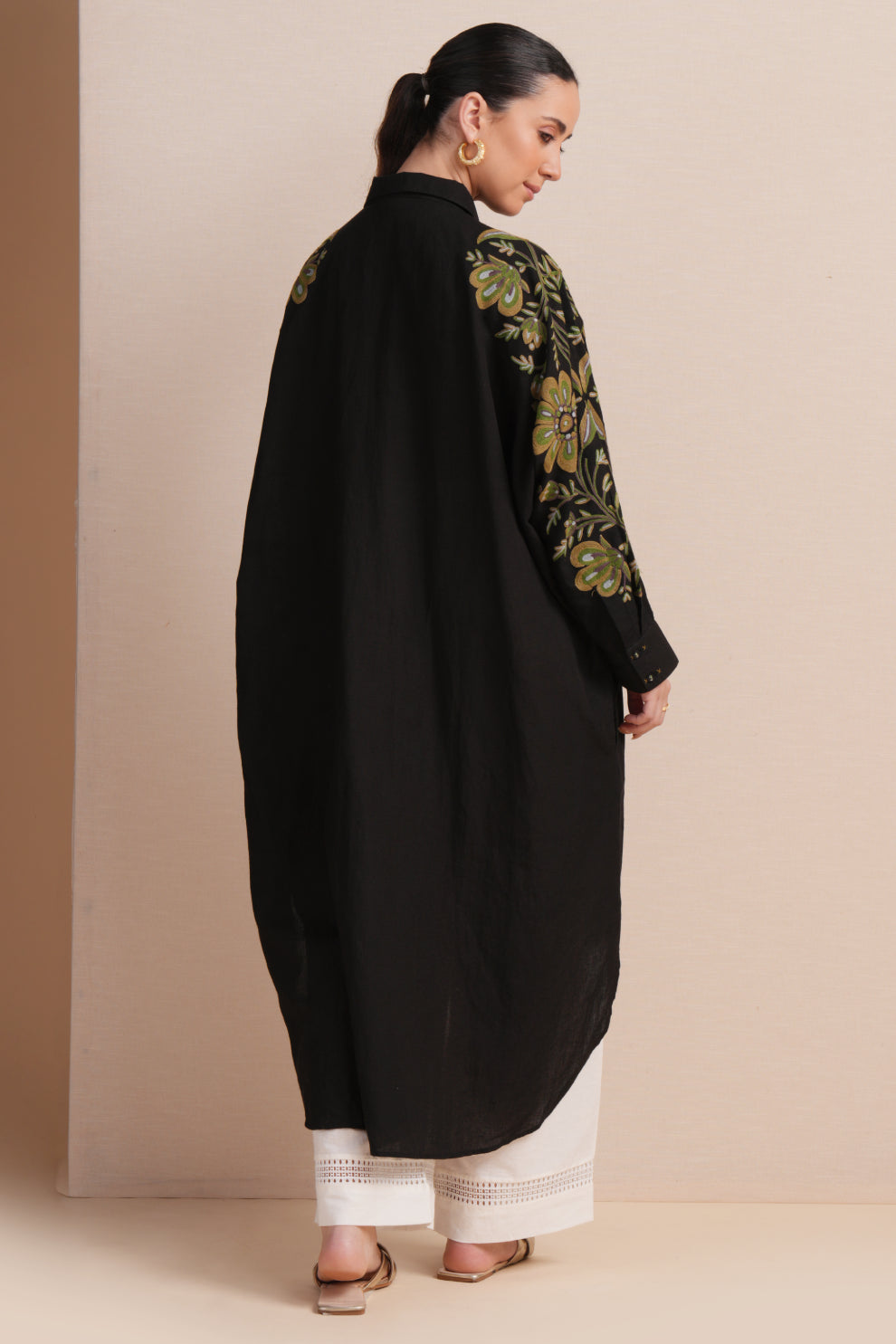 Linen Jet Black Kaftan Set