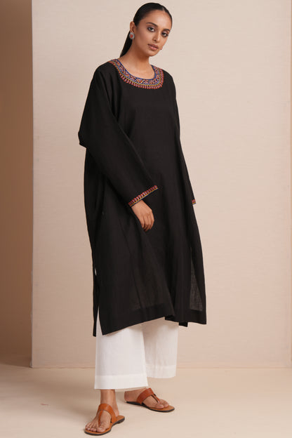Linen Black Pheran Set