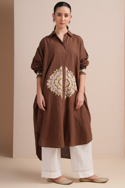 Linen Brown Kaftan Set