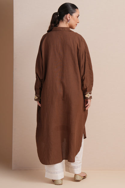 Linen Brown Kaftan Set