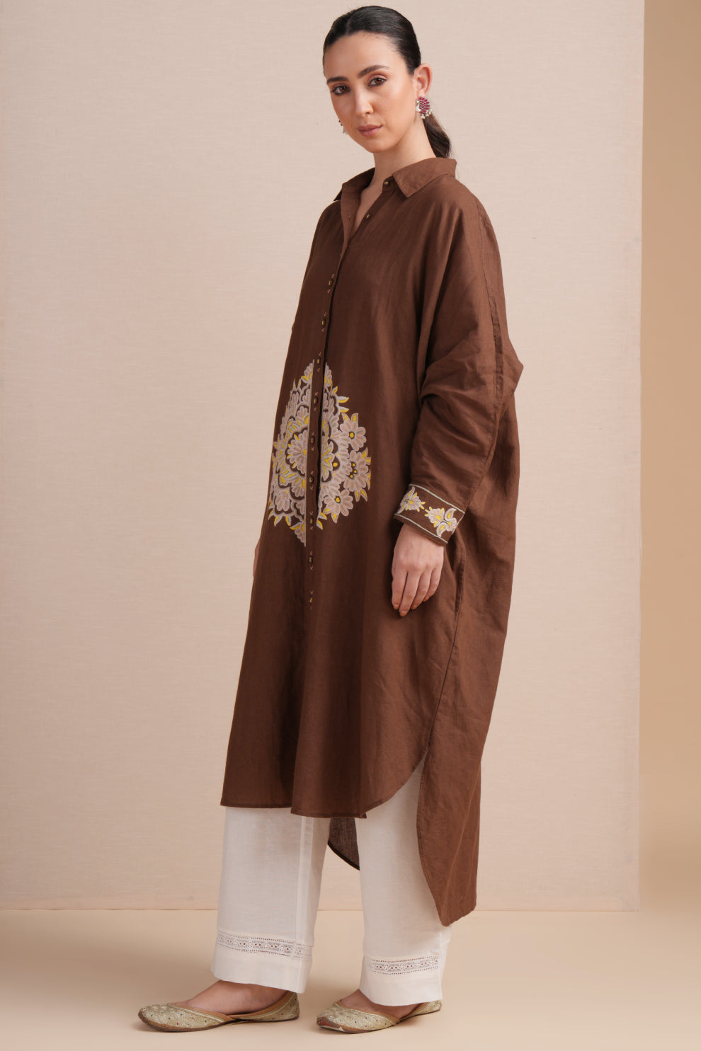 Linen Brown Kaftan Set