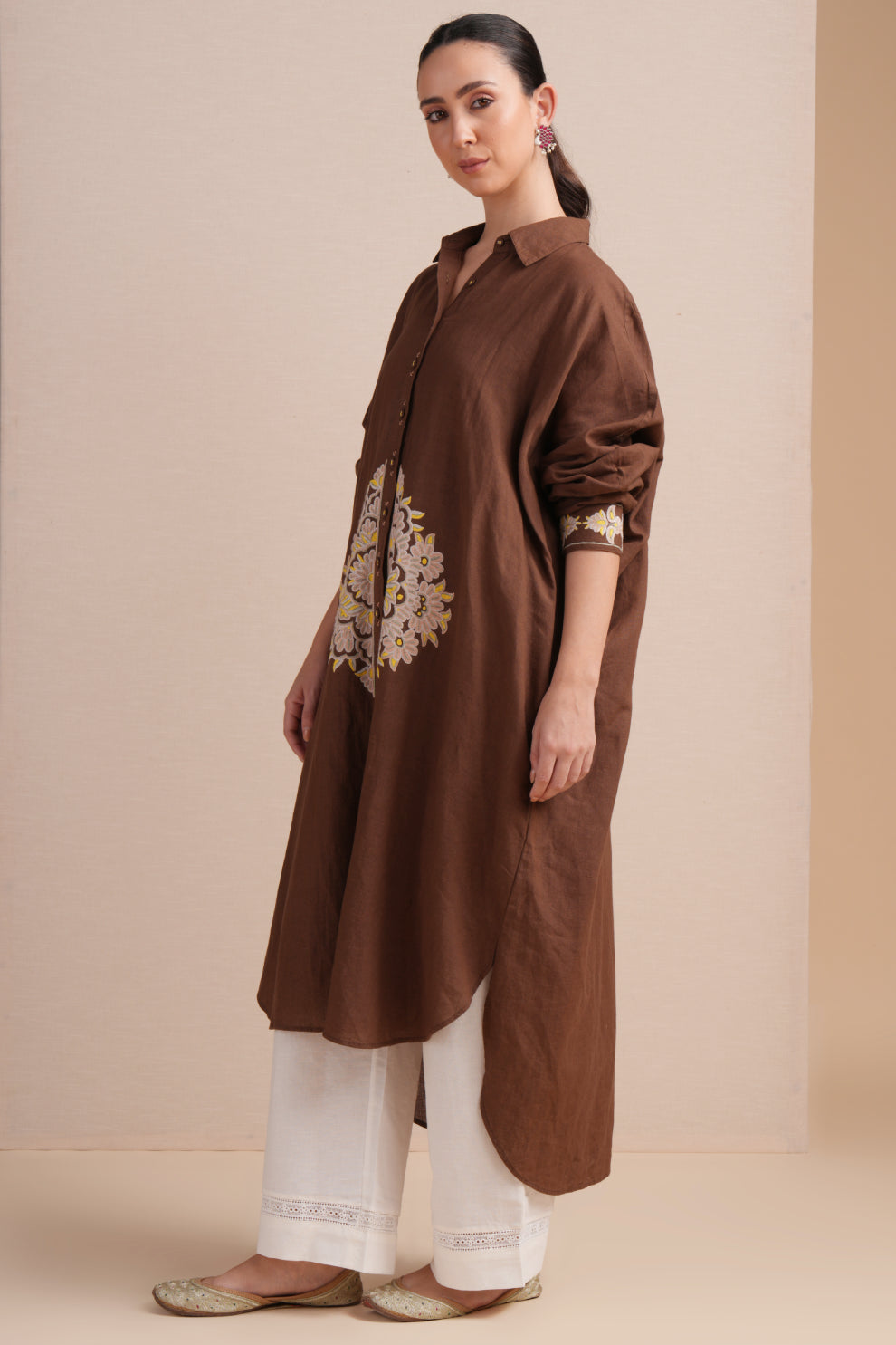 Linen Brown Kaftan Set