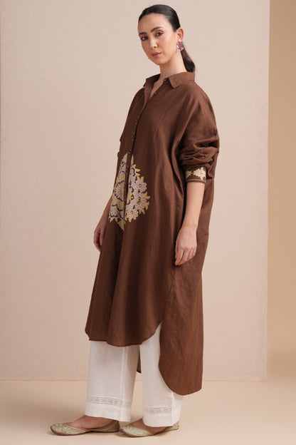 Linen Brown Kaftan Set