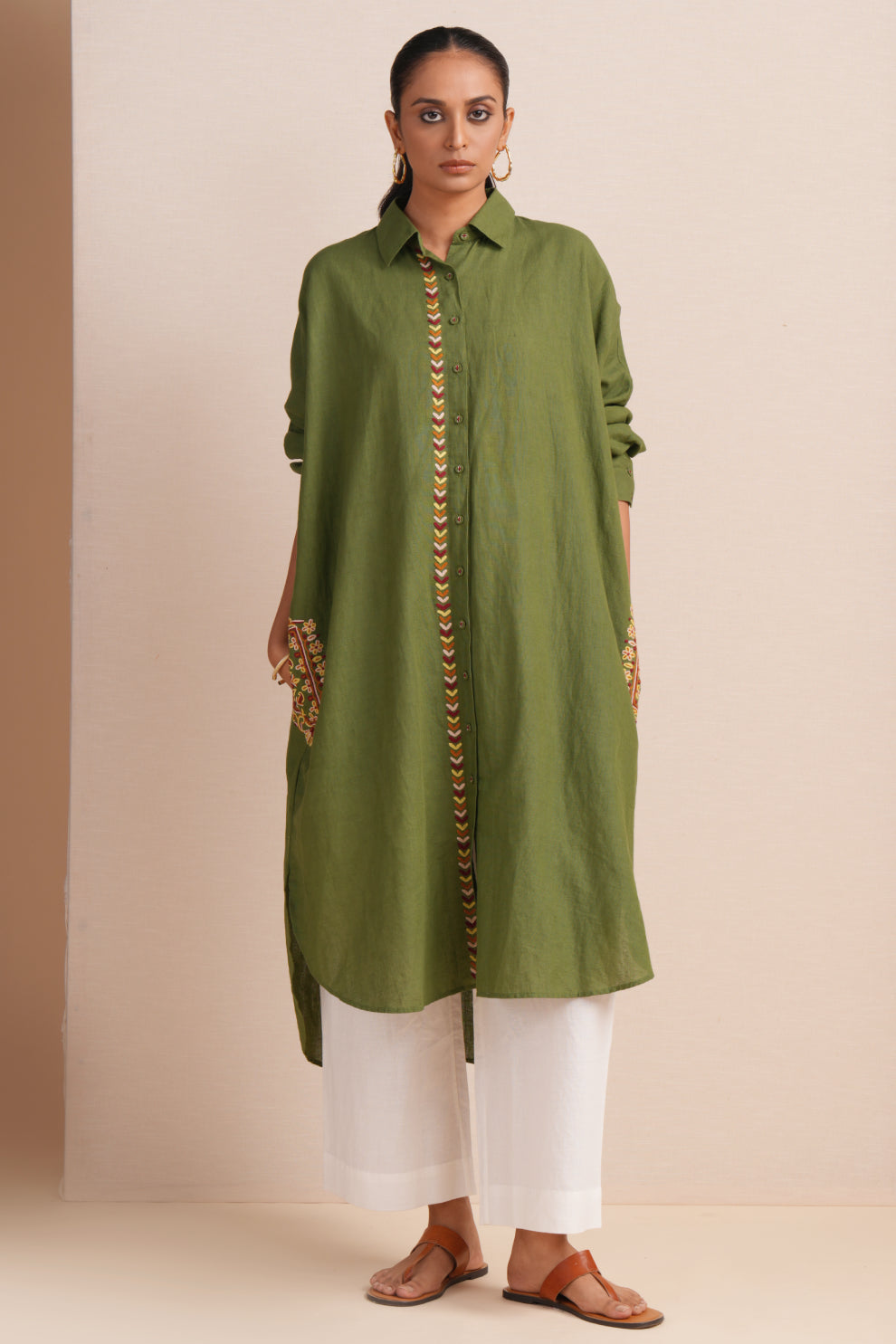 Linen Calla Green Kaftan Set