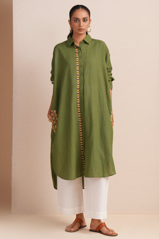 Linen Calla Green Kaftan Set