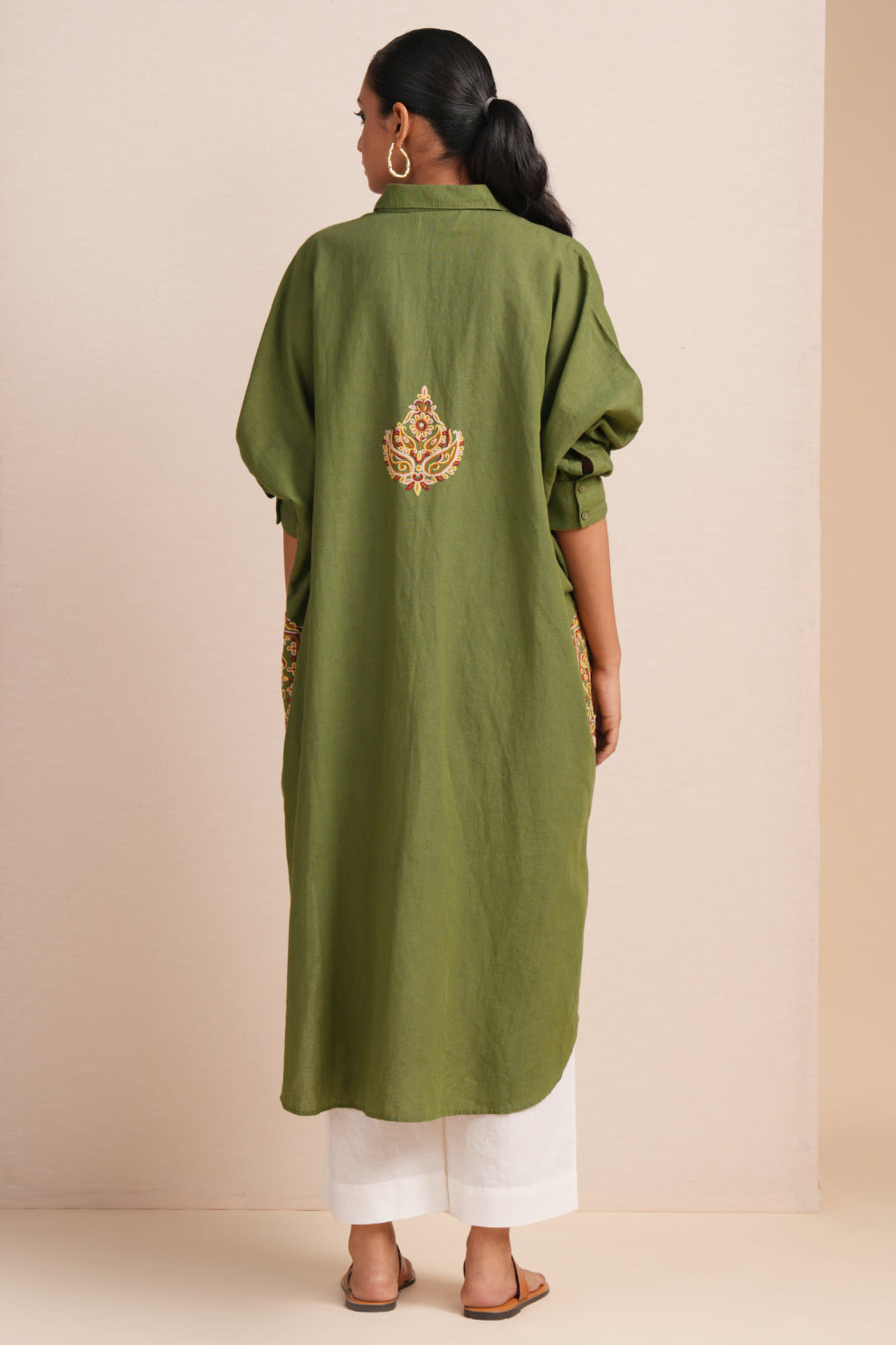 Linen Calla Green Kaftan Set