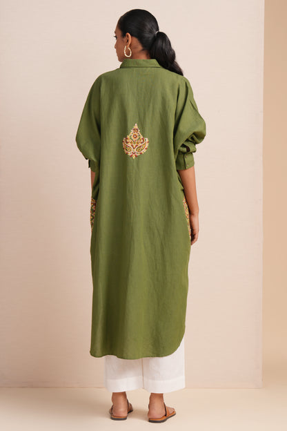 Linen Calla Green Kaftan Set