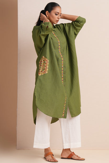 Linen Calla Green Kaftan Set