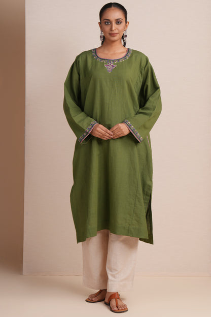 Linen Calla Green Pheran Set